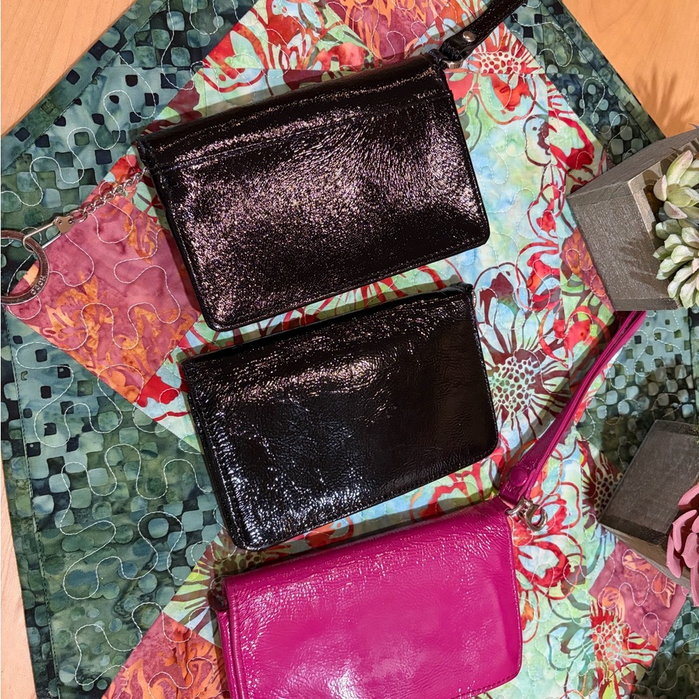 HOBO Glossy Black and Pink Clutch Trio